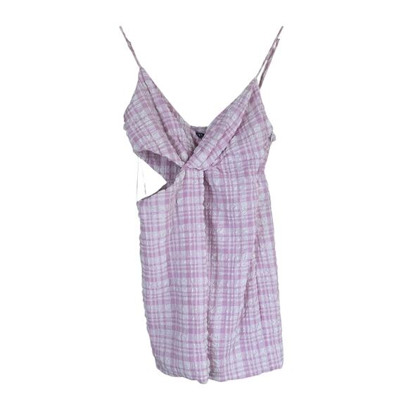 Zara Mini Dress Womens M Pink Plaid Sleeveless Cutout Y2K Seersucker Coquette - Picture 3 of 7